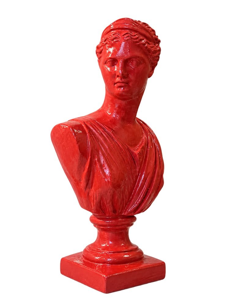 Busto clásico de yeso pintado a mano, color rojo (foto real)
