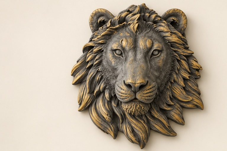 León de yeso pintado a mano, color carbón